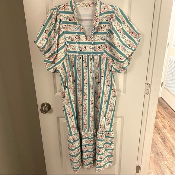 SHEIN Dresses & Skirts - SHEIN Floral Striped Maxi Dress - Green, White, and Pink